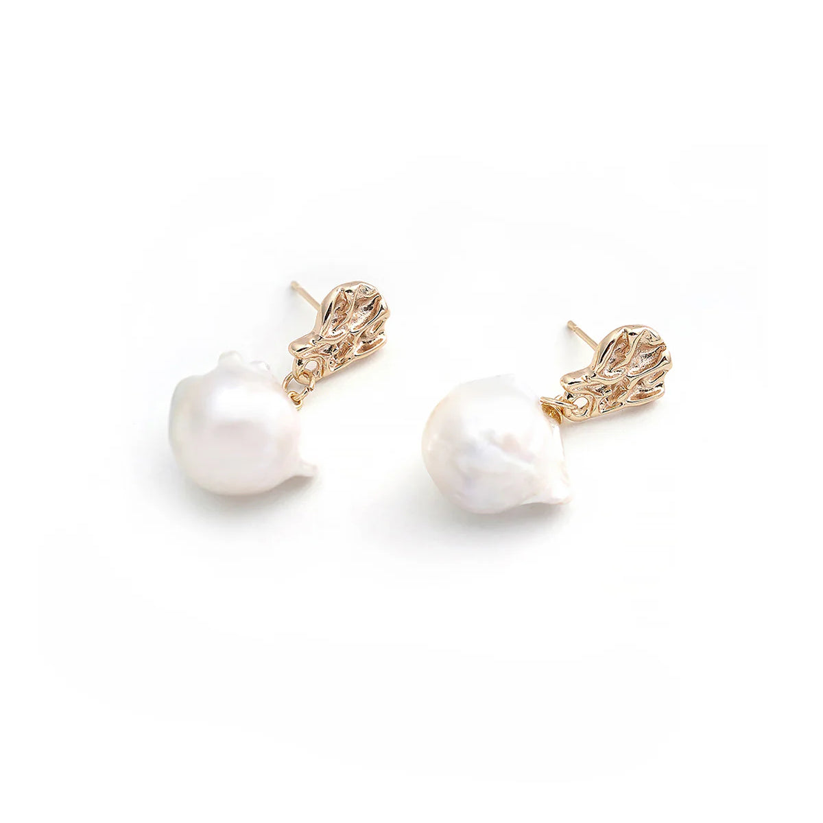 Vintage Style 14K Gold Filled Natural Freshwater  Baroque Pearl Drop Earrings