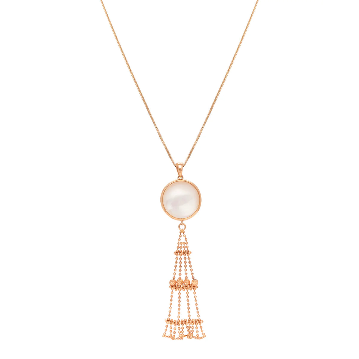 18K Gold Japanese Seawater Mabe Chain Tassel Pendant