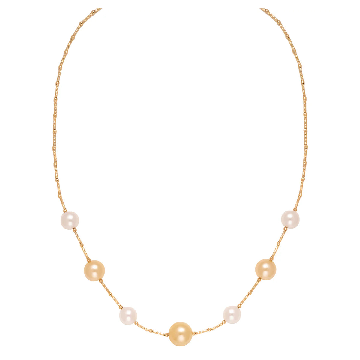 White Akoya & Golden South Sea Pearl Tincup Necklace