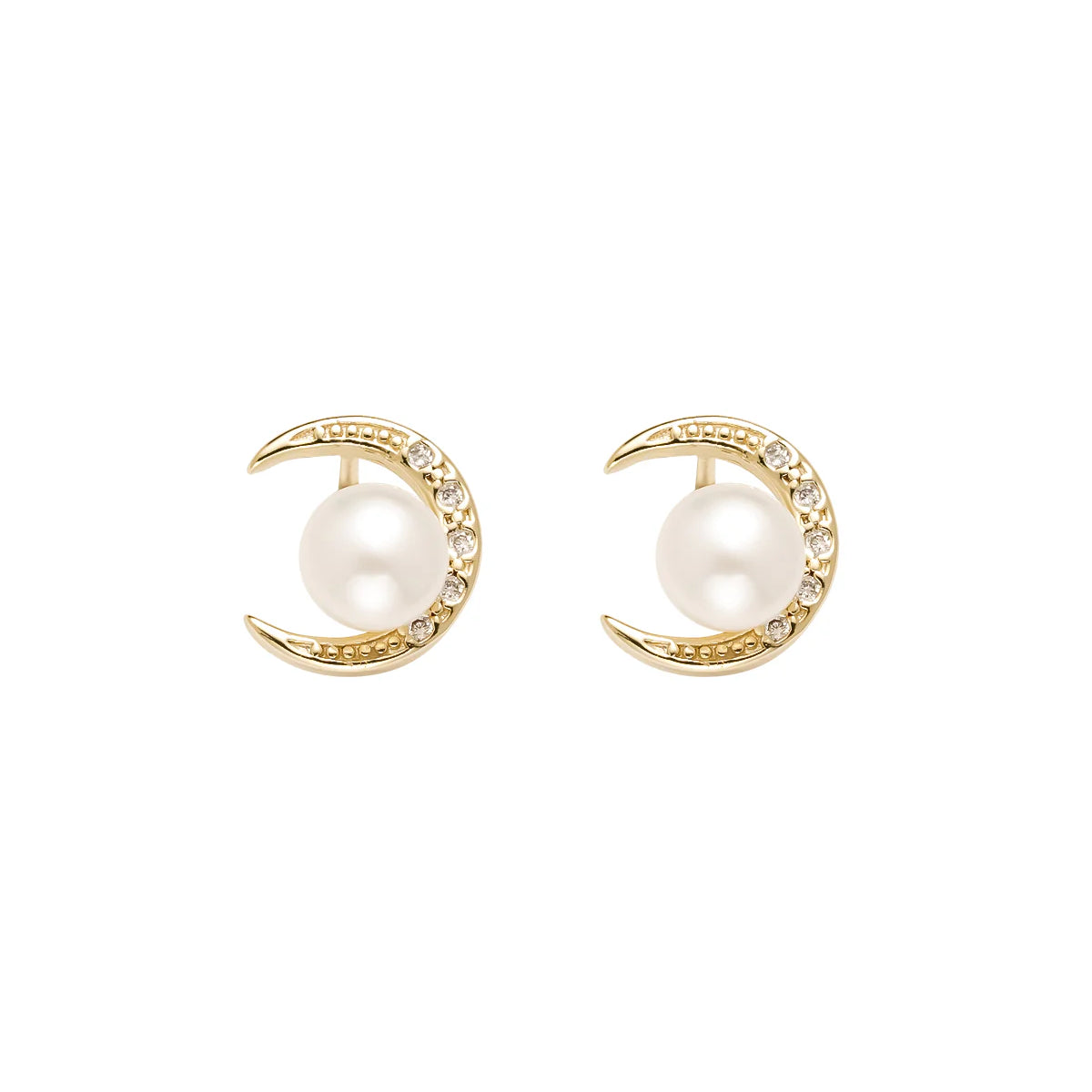 5-6mm White Freshwater Pearl Stud Moon Earrings