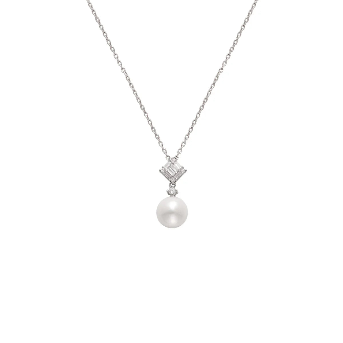 Freshwater Pearl & Diamond Silver Rhombus Pendant