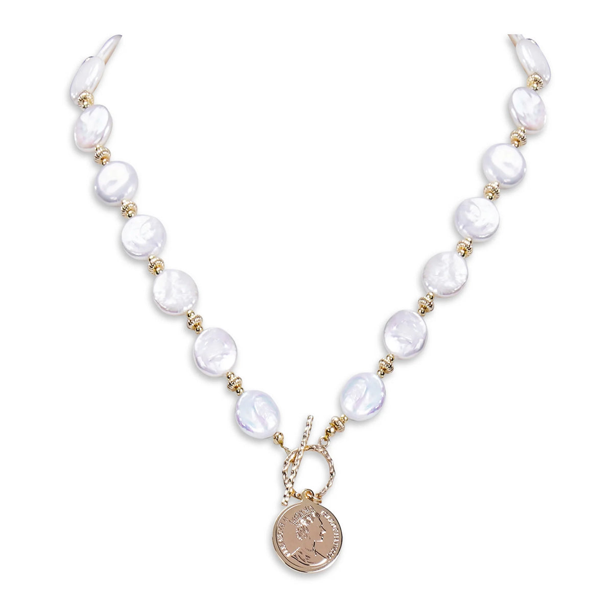 12-13MM Baroque Freshwater Pearl 14K Gold Coin Pendant Necklace