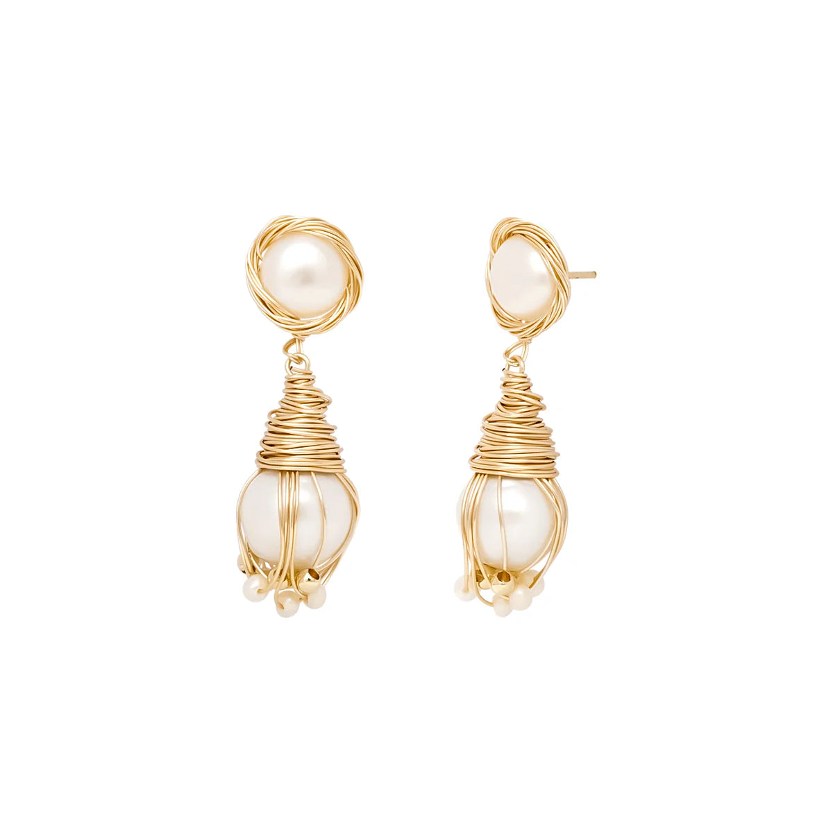 20-21mm White Freshwater Pearl Twine Drop Earrings