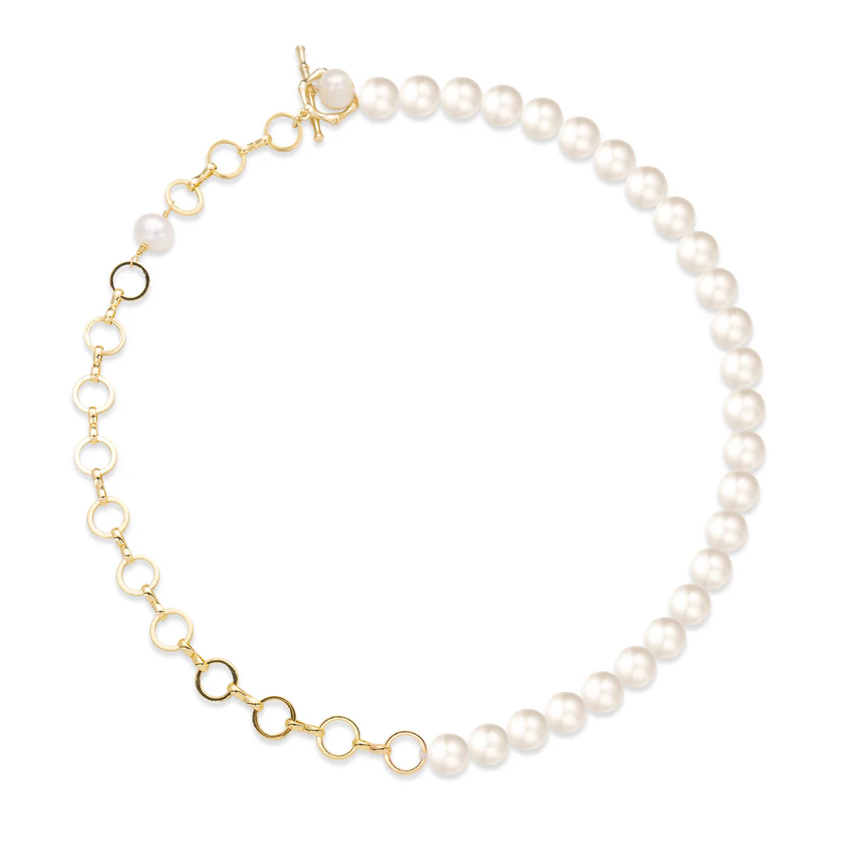 8-9mm White Freshwater Pearl & Chain Irregular Necklace