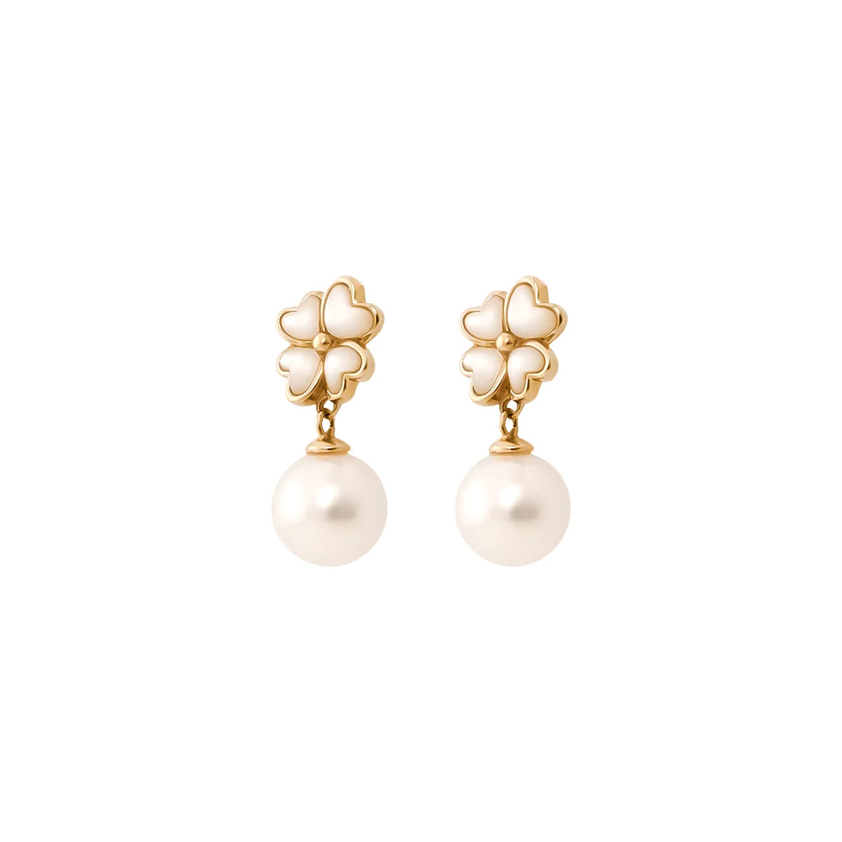 Akoya Pearl Four-leaf Clover Hearts Stud Earrings