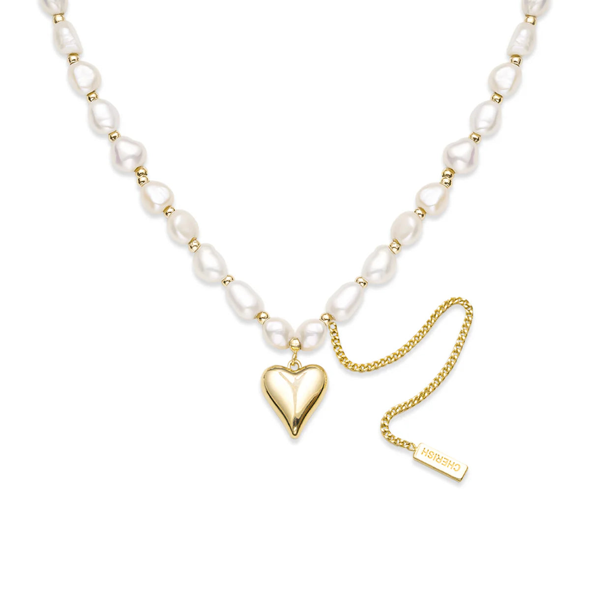 5-6mm White Freshwater Pearl Golden Heart Necklace