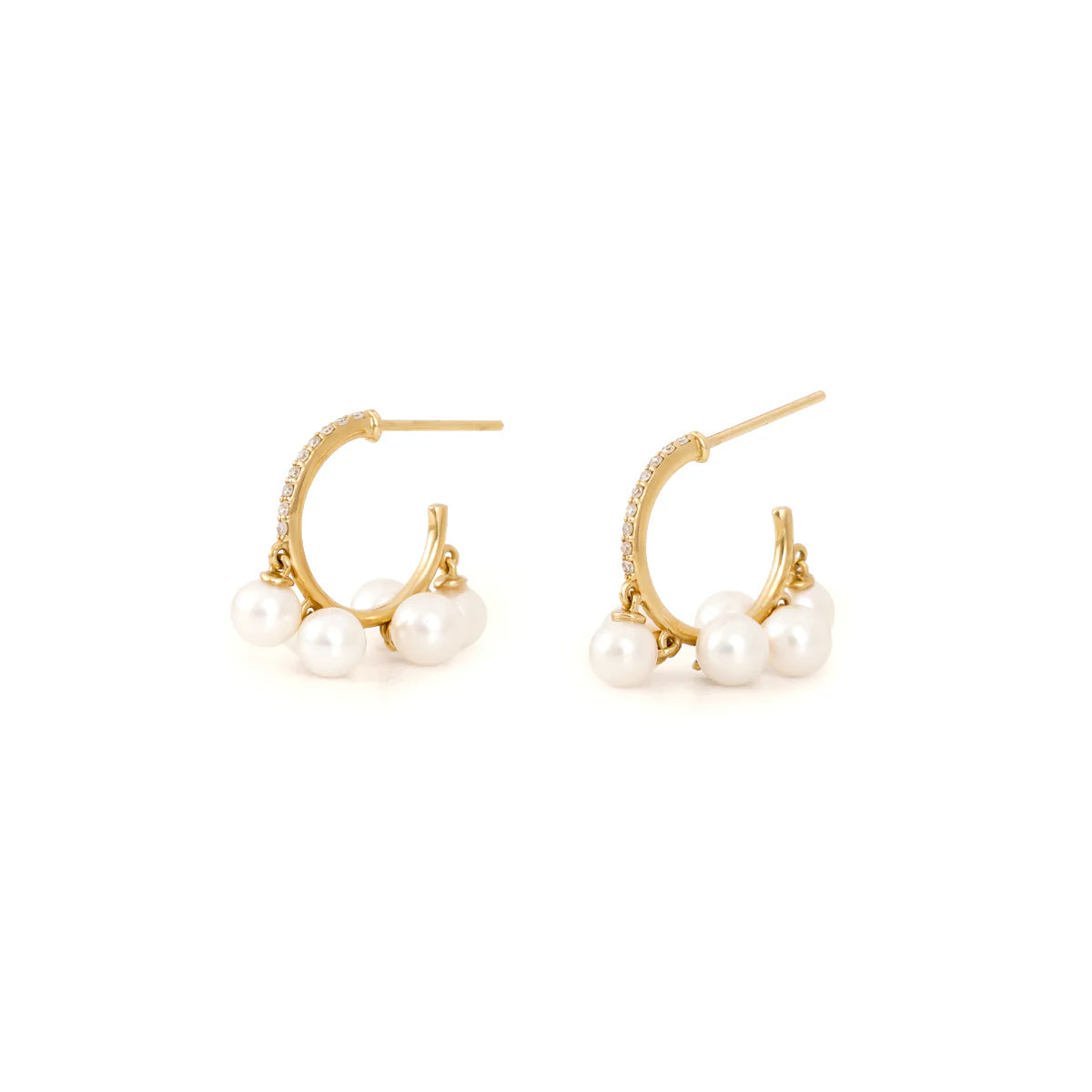 Akoya White Pearl & Diamond Phoenix Hoop Earrings