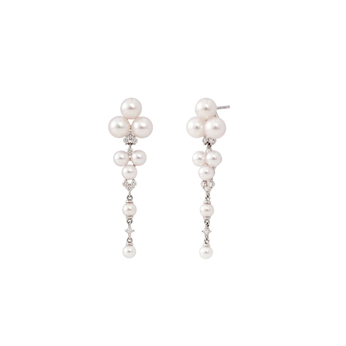 18K White Gold Akoya Pearl & Diamond Banquet Drop Earrings