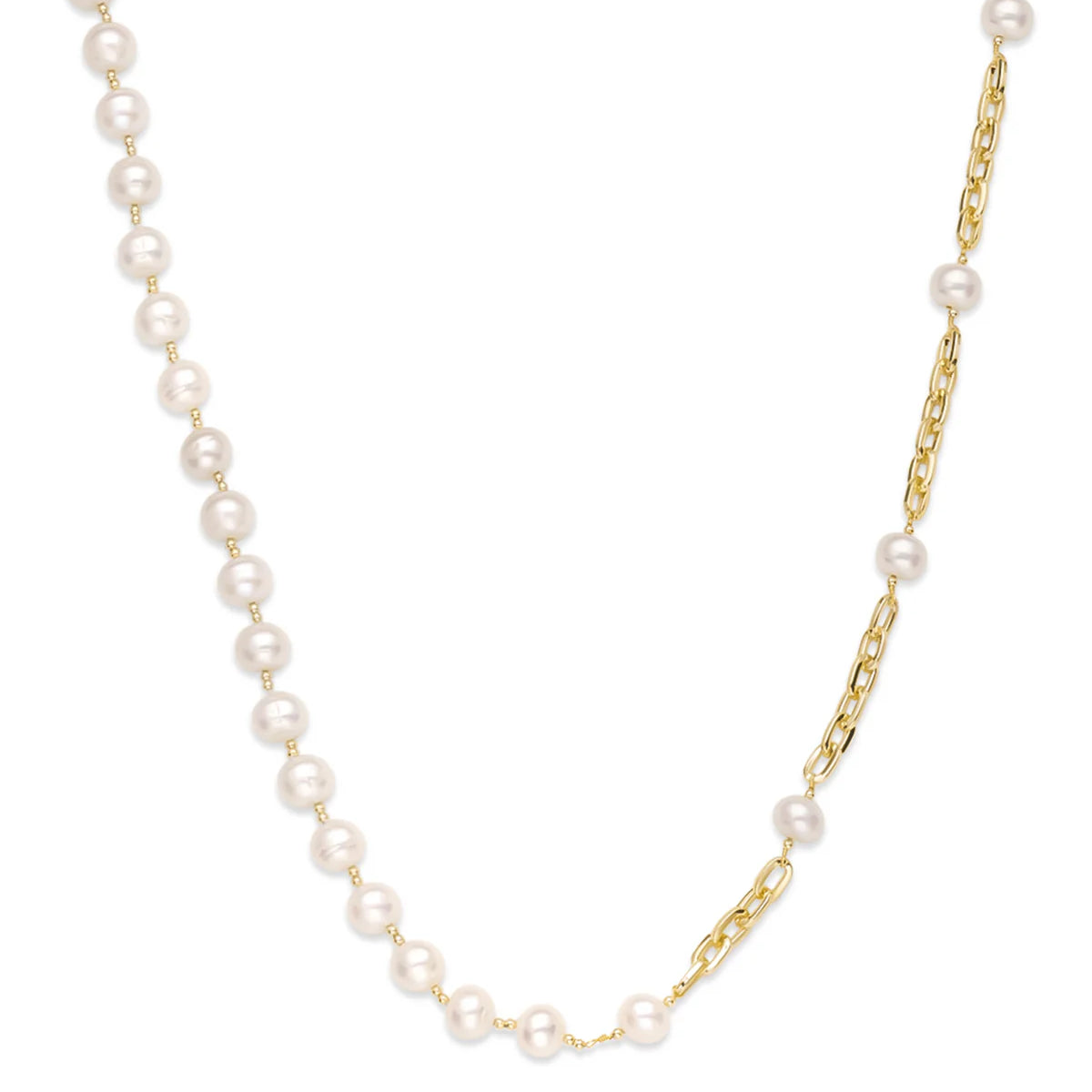 11-12mm White Freshwater Pearl & Chain Link Necklace