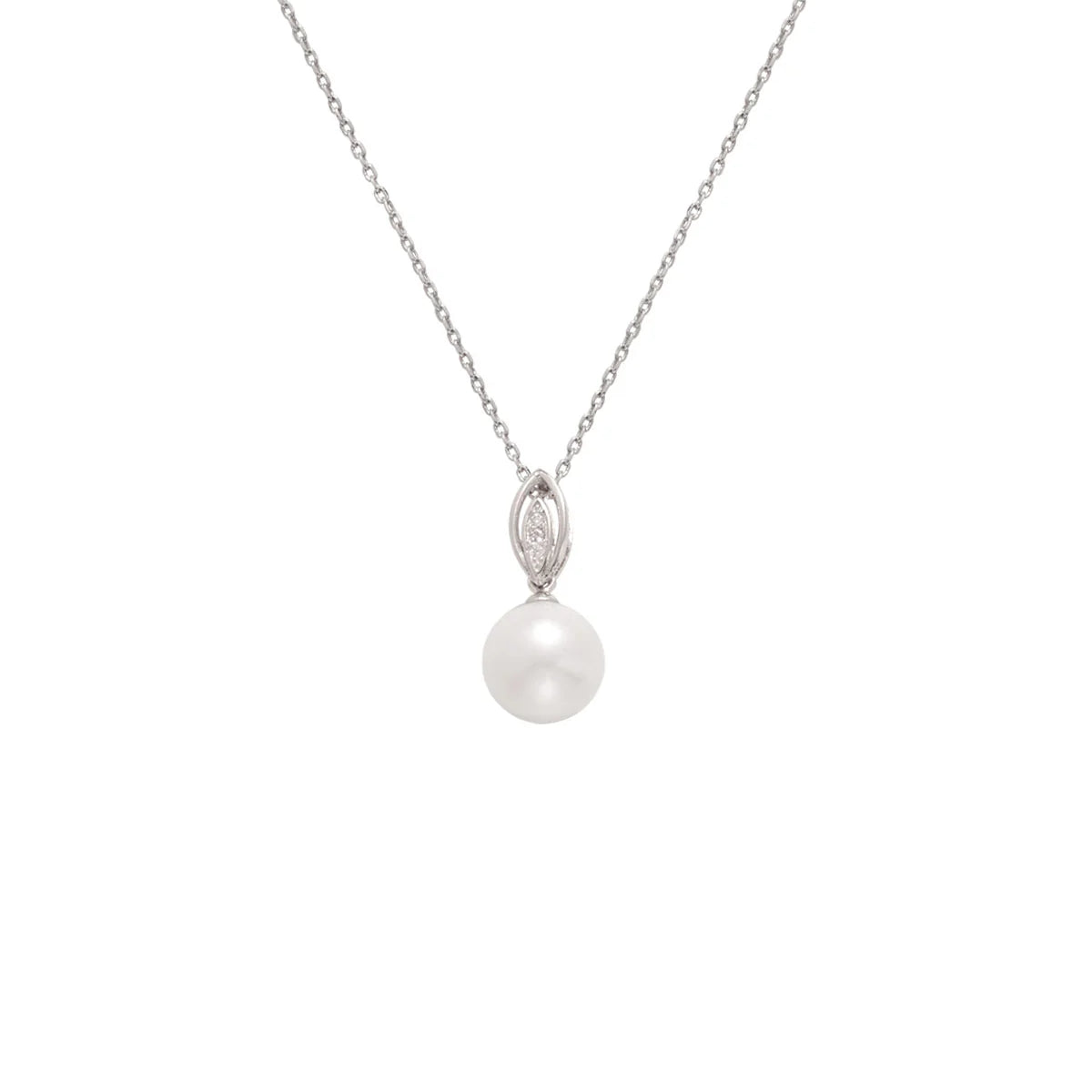 Freshwater Pearl Silver Oval Diamond Pendant