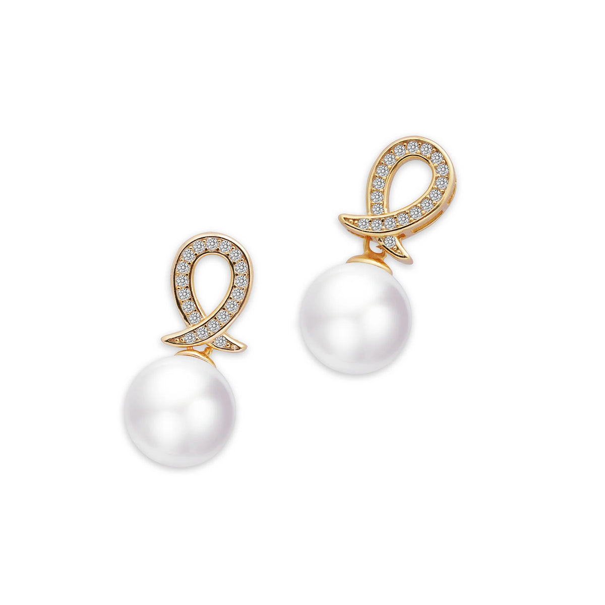 14K Gold 10-11mm Freshwater Pearl & Diamond Stud Earrings