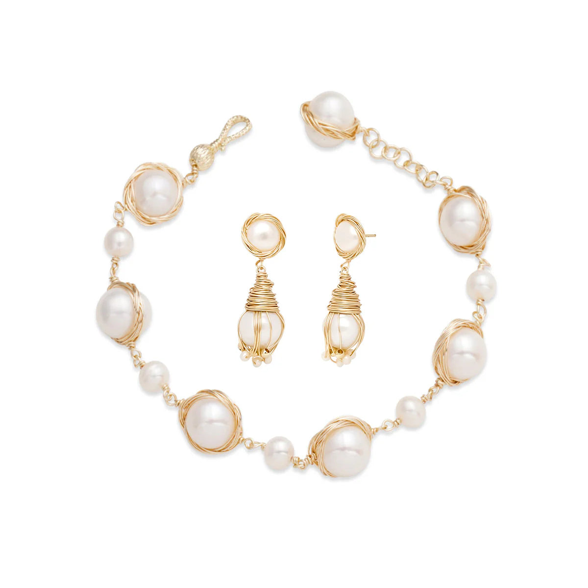 20-21mm White Pearl Drop Earrings & 11-12mm White Pearl Bracelet Set