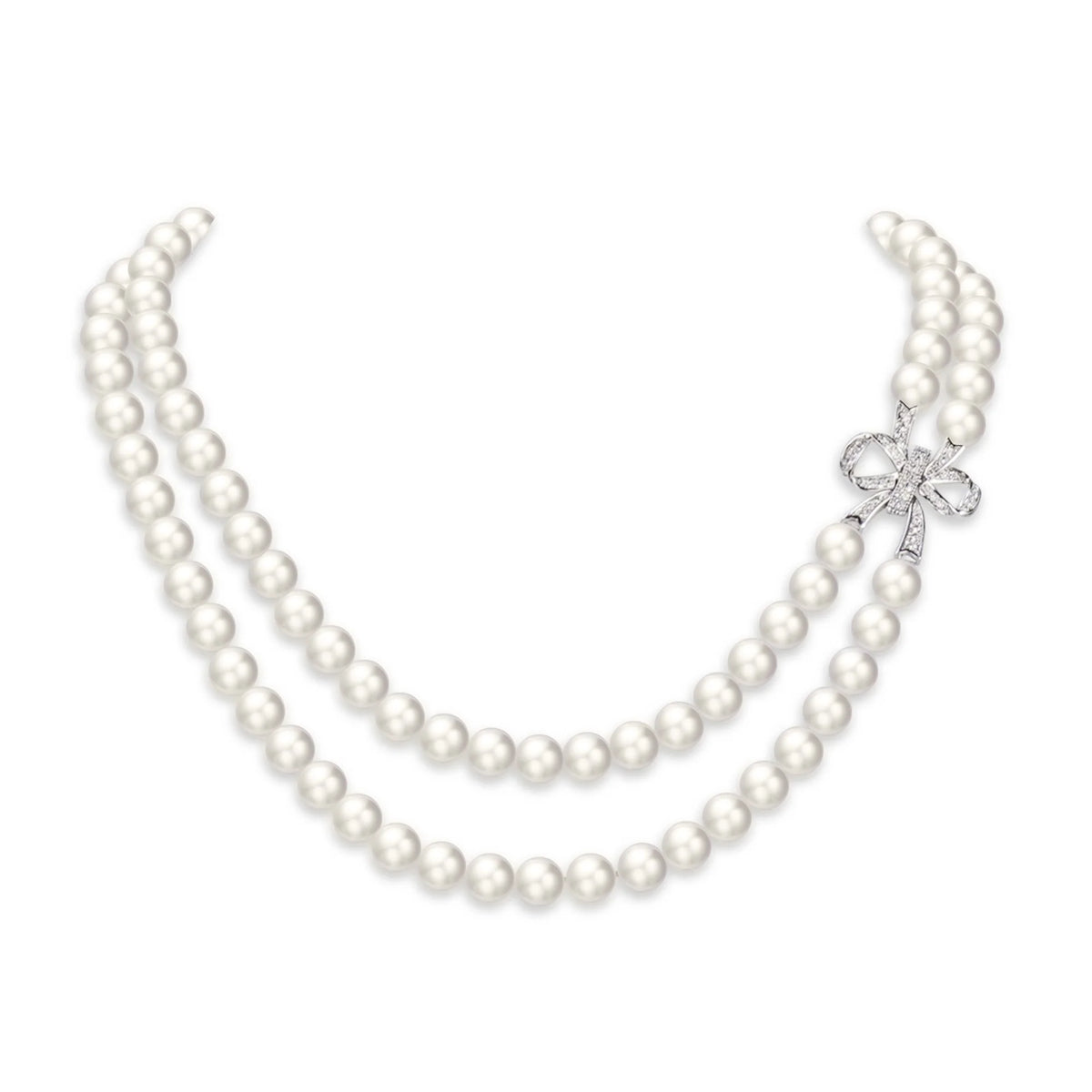 7-8mm White Freshwater Pearl Double Strand Necklace