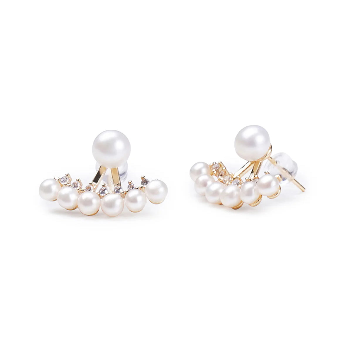 14K Gold Plated Multi-Pearl Synthetic Diamond Smile Stud Earrings