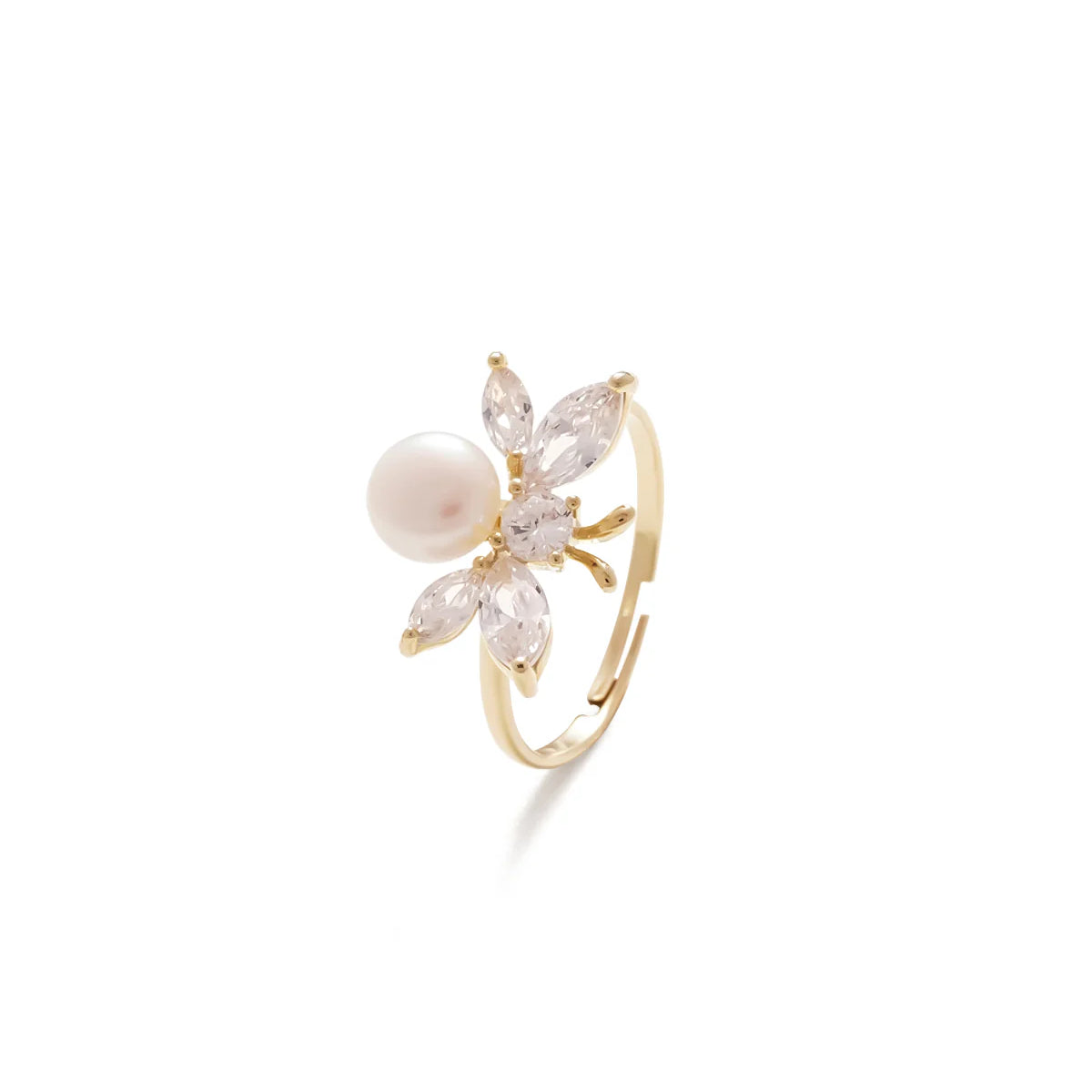 5-6mm Freshwater Pearl & Diamond Butterfly Ring