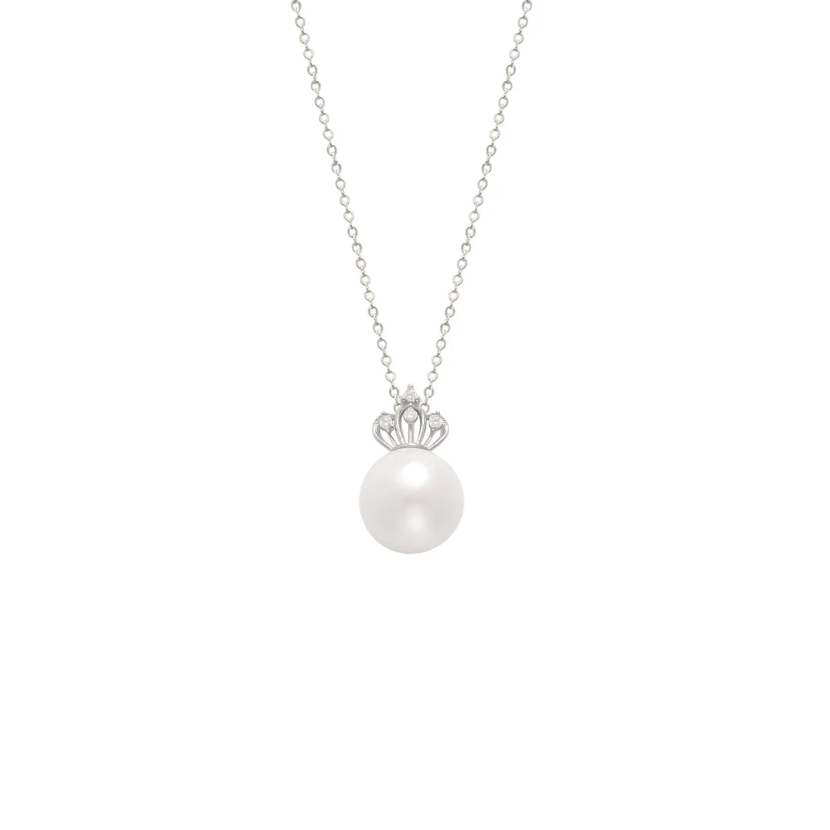 Freshwater Pearl & Diamond Silver Crown Pendant