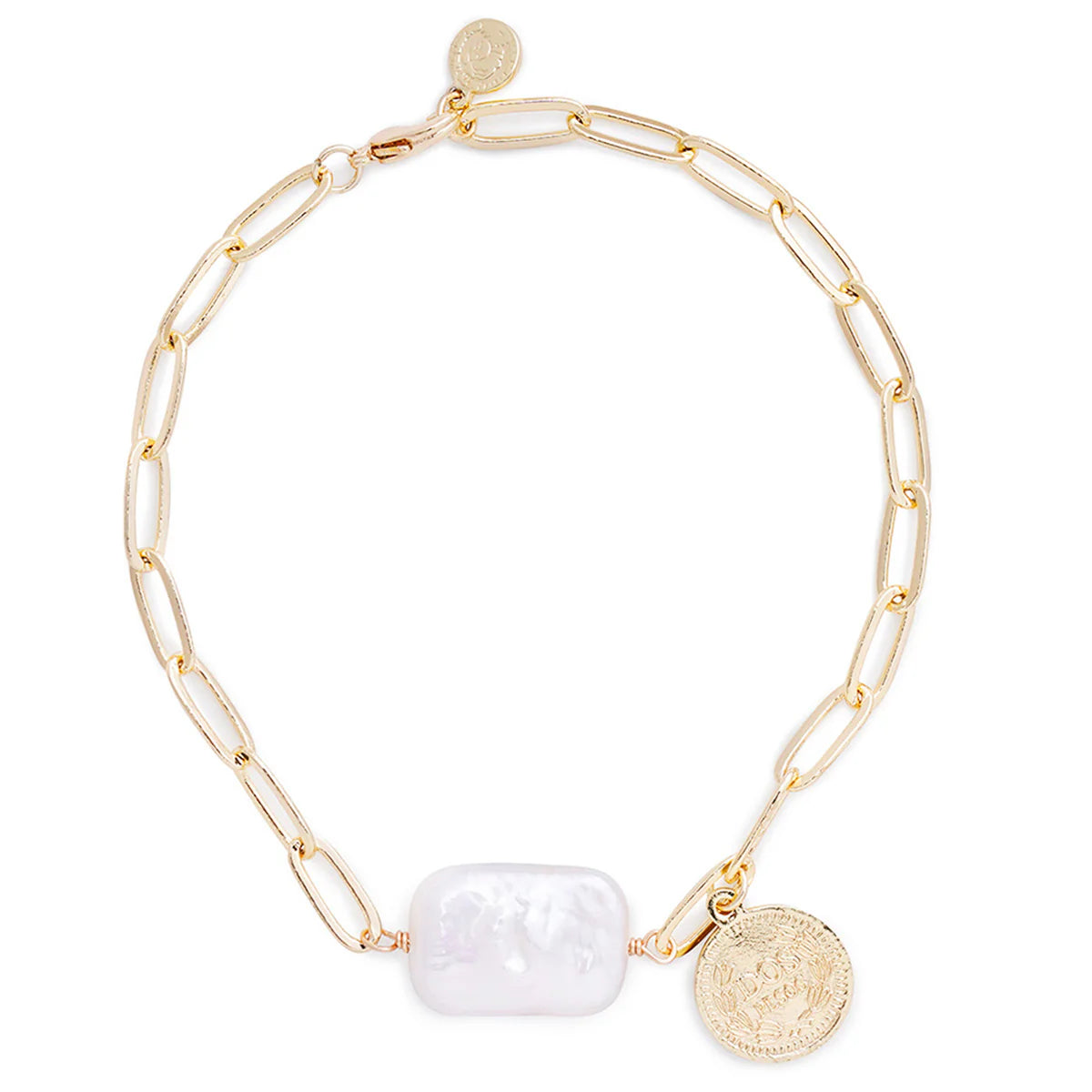 14K Gold Baroque Pearl & Chain Coin Bracelet