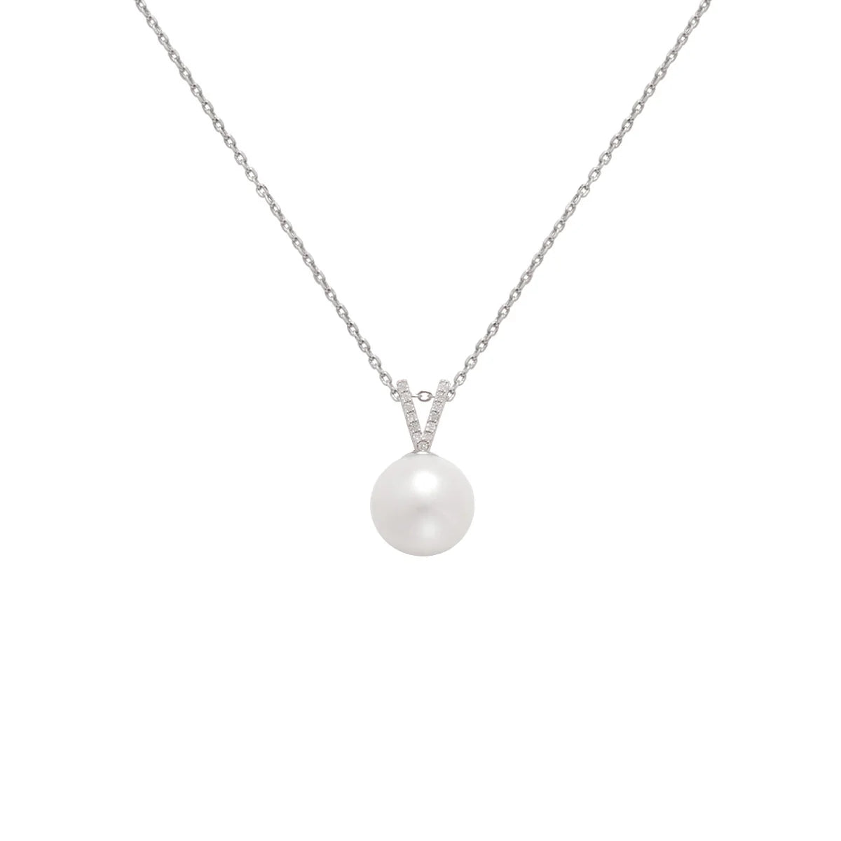 Freshwater Pearl & Diamond Silver V Pendant