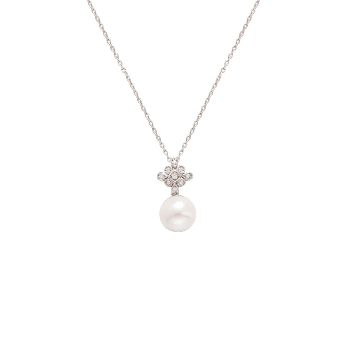 Freshwater Pearl & Diamond Silver Cross Knot Pendant