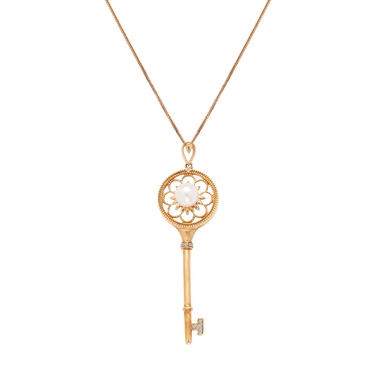 Akoya Pearl & Diamond Key to Heart Pendant