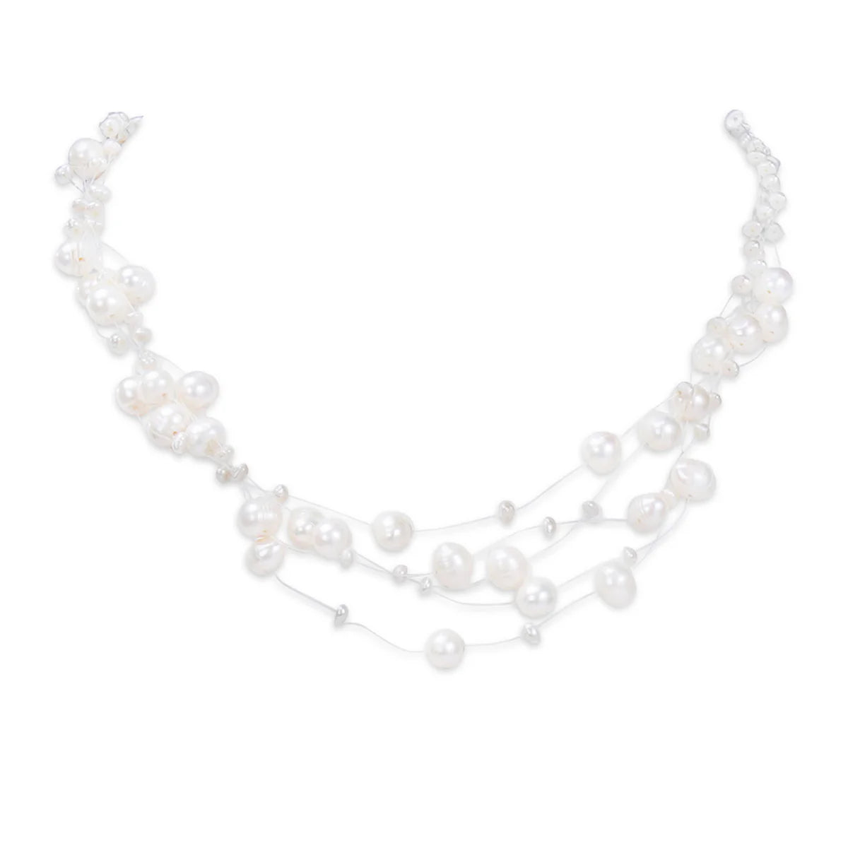 7-8mm Quadruple Strand White Freshwater Pearl Star-River Necklace