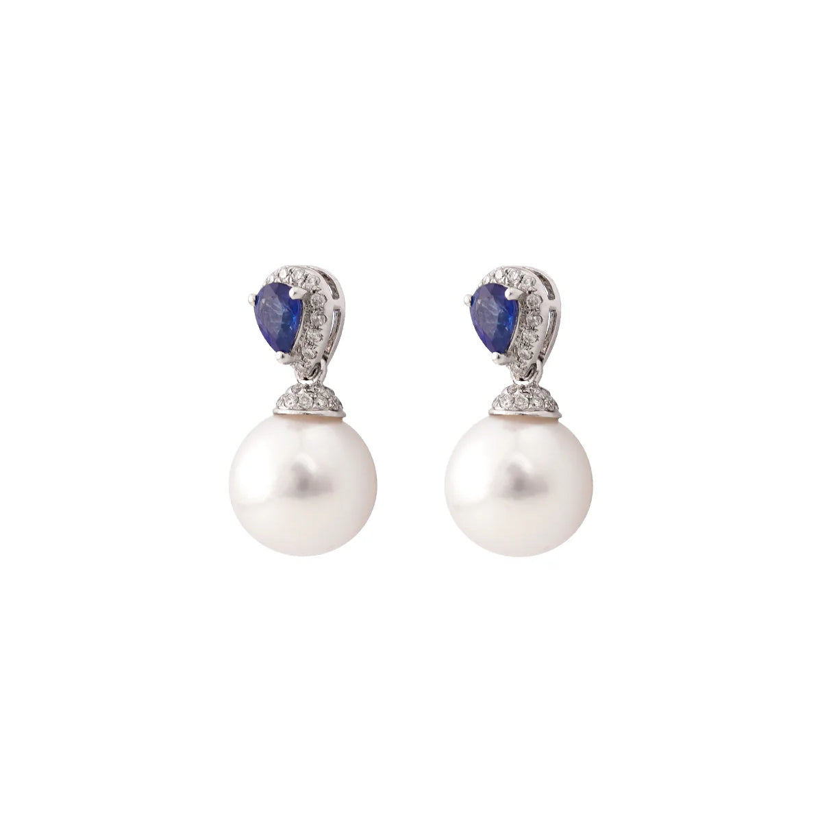 Akoya Pearl & Blue Sapphire & Diamond Queen Earrings