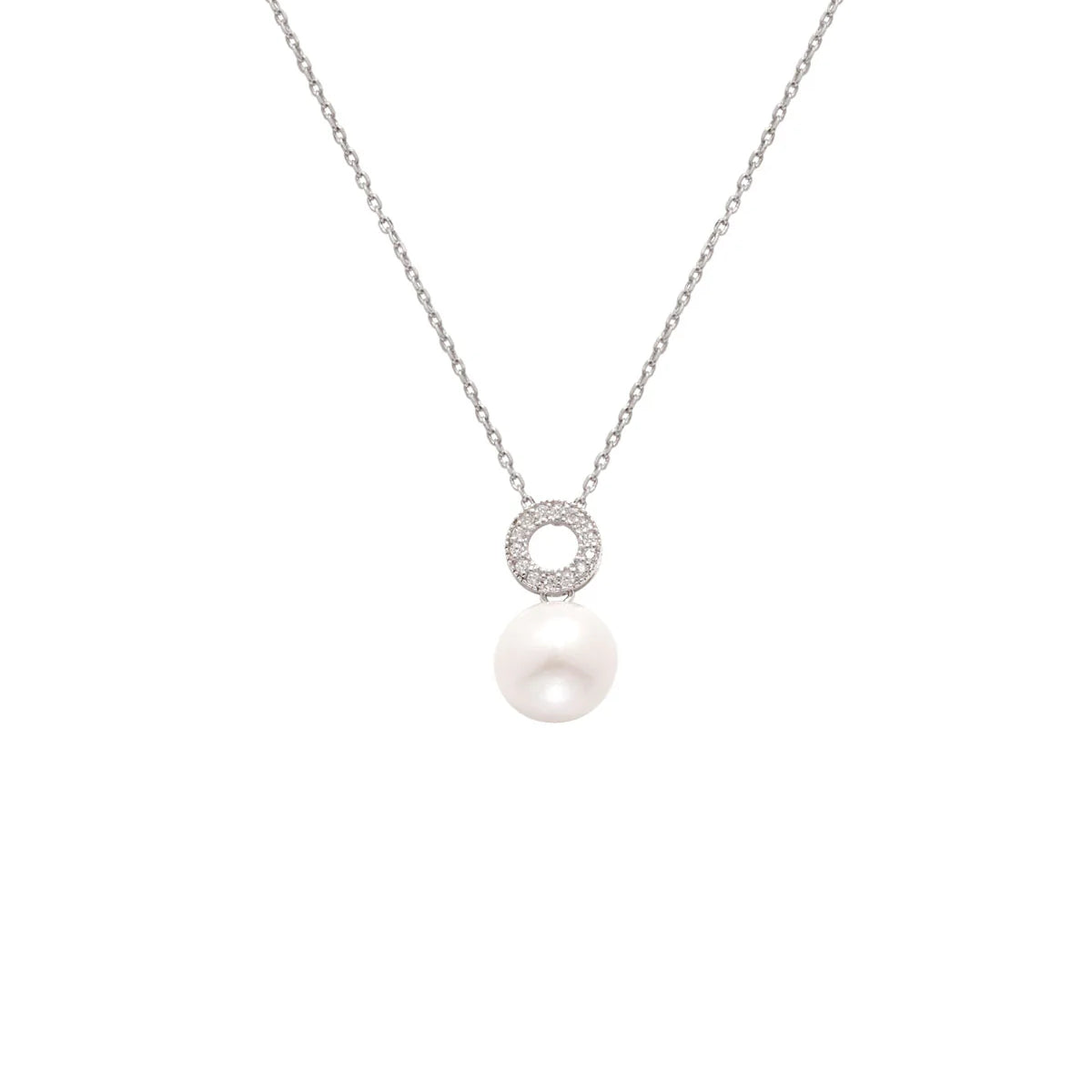 Freshwater Pearl & Diamond Silver Circle Pendant