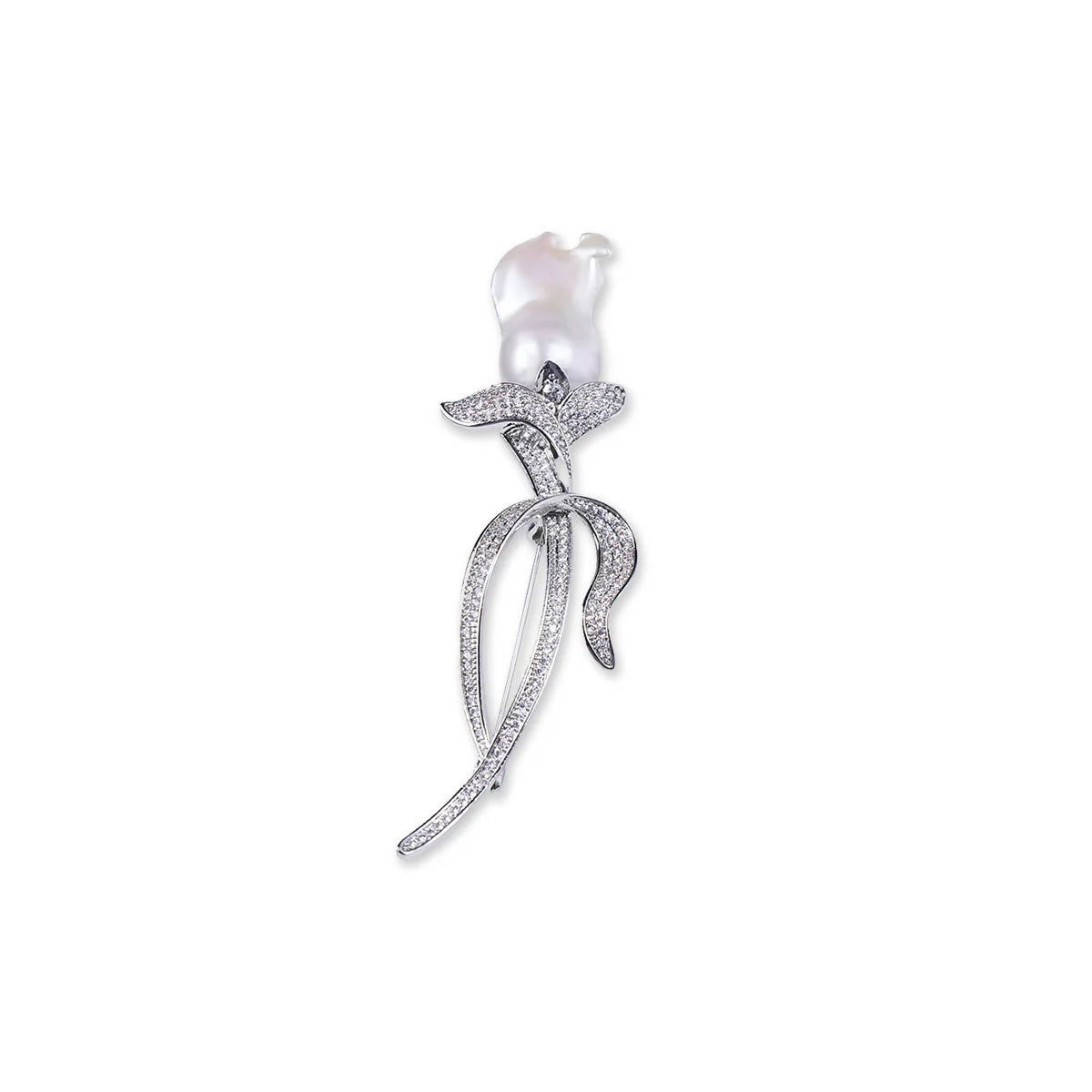 18K White Gold Lavender Natural Baroque Pearl Brooch