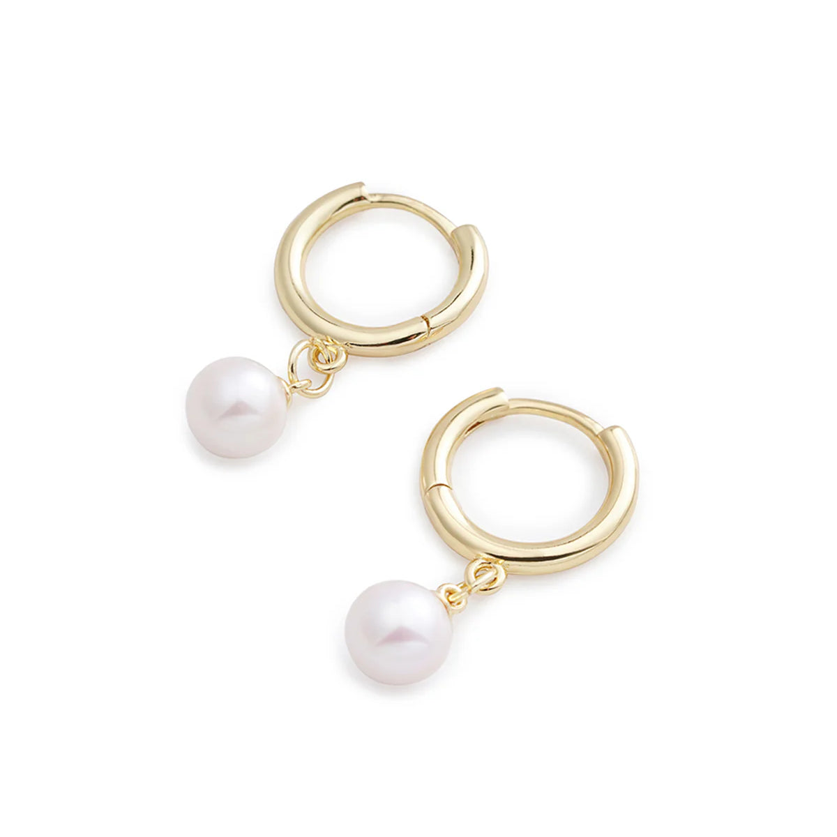 14k Gold 7-8mm Natural High-Quality Huggie Earrings with Pearl