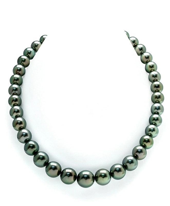 10-11.7mm Peacock Round Tahitian South Sea Pearl Necklace - Top Quality PSL Certified