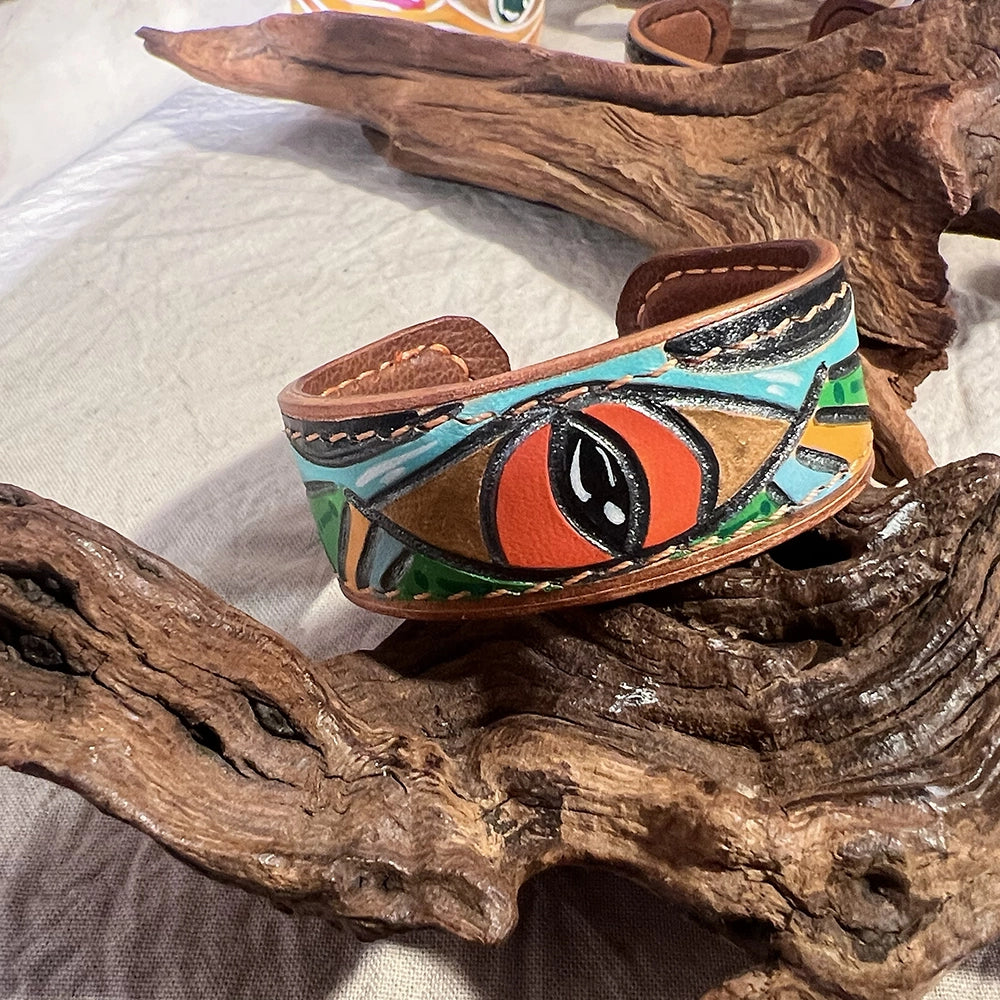 “Crimson Flame” Hand Made Genuine Leather Bracelet