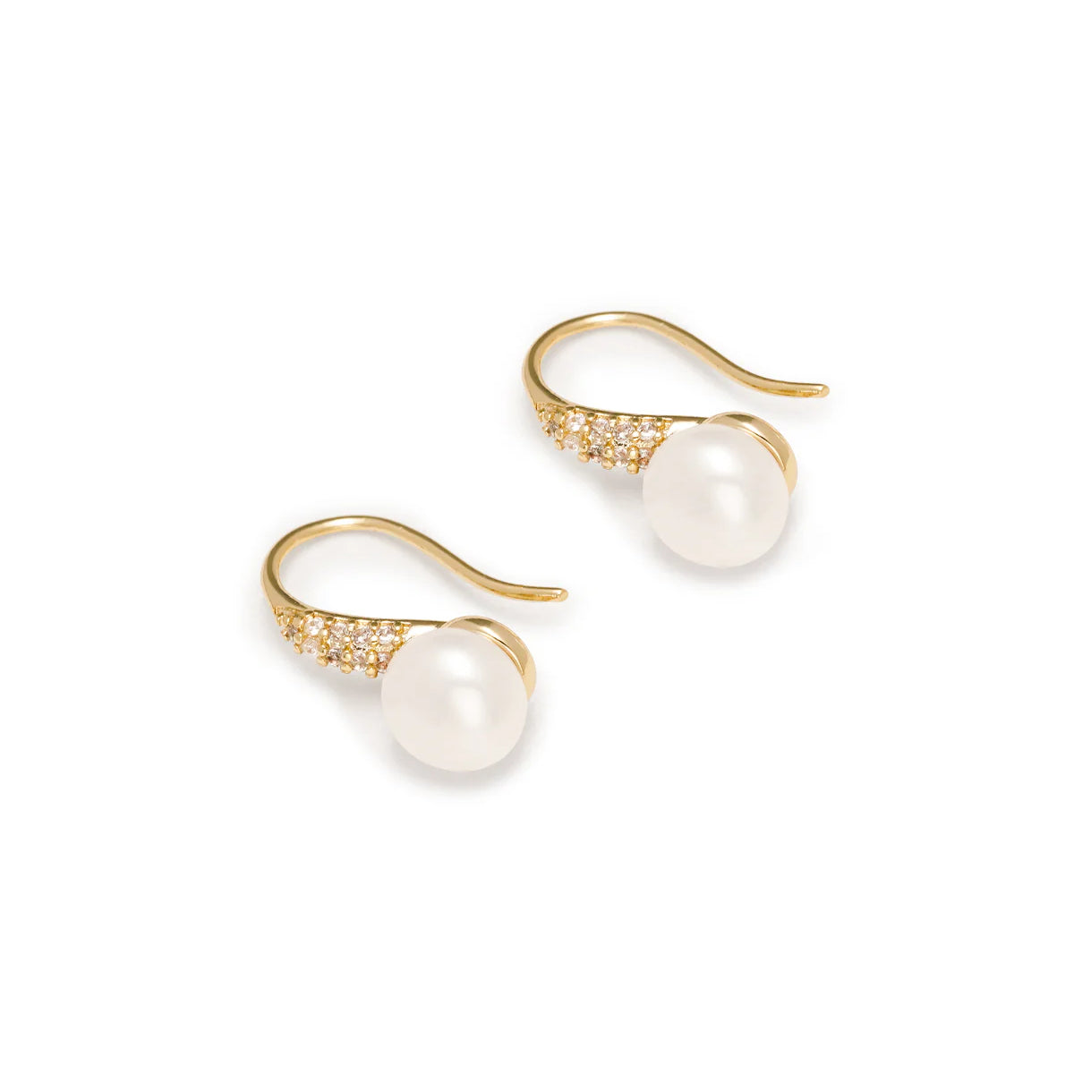 7-8mm White Freshwater Round Pearl Omega Drop Earrings