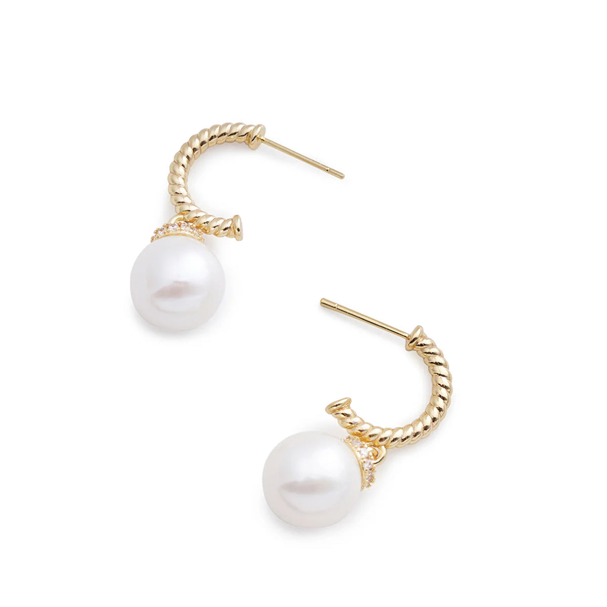 10-11mm Artificially Cultured Round Freshwater Pearl Rattan Pattern Crystal Drop Earrings