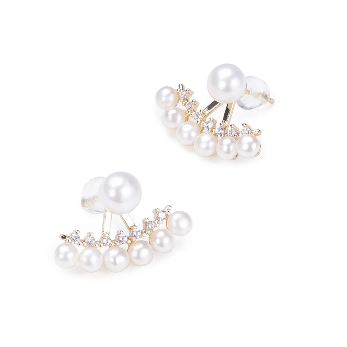 14K Gold Plated Multi-Pearl Synthetic Diamond Smile Stud Earrings