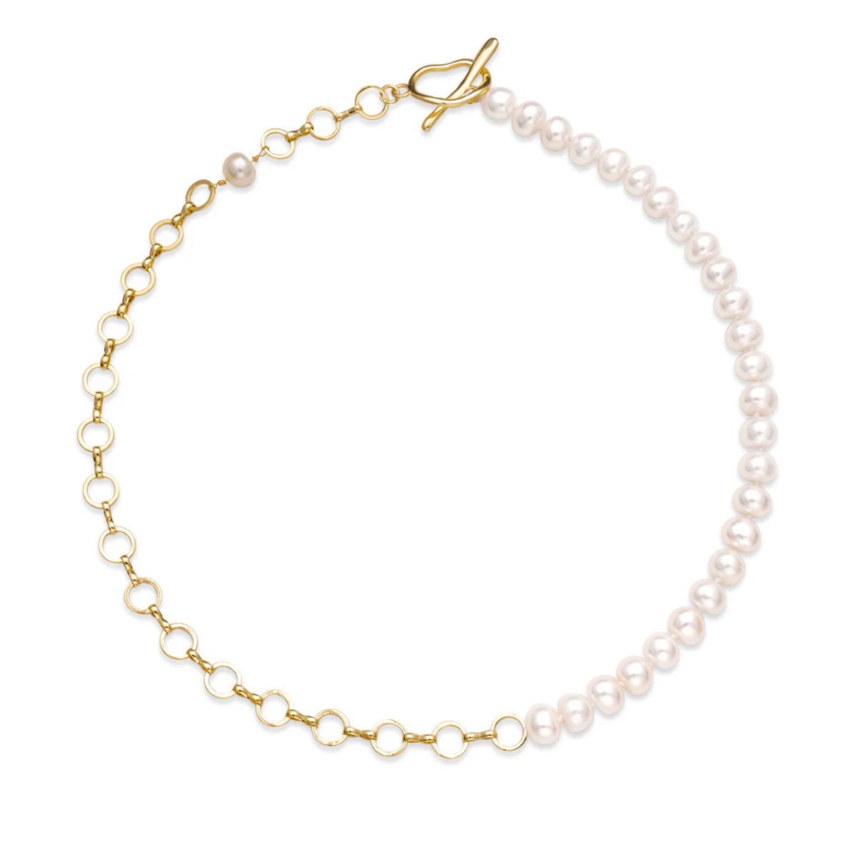 8-9mm White Freshwater Pearl & Chain Link Necklace