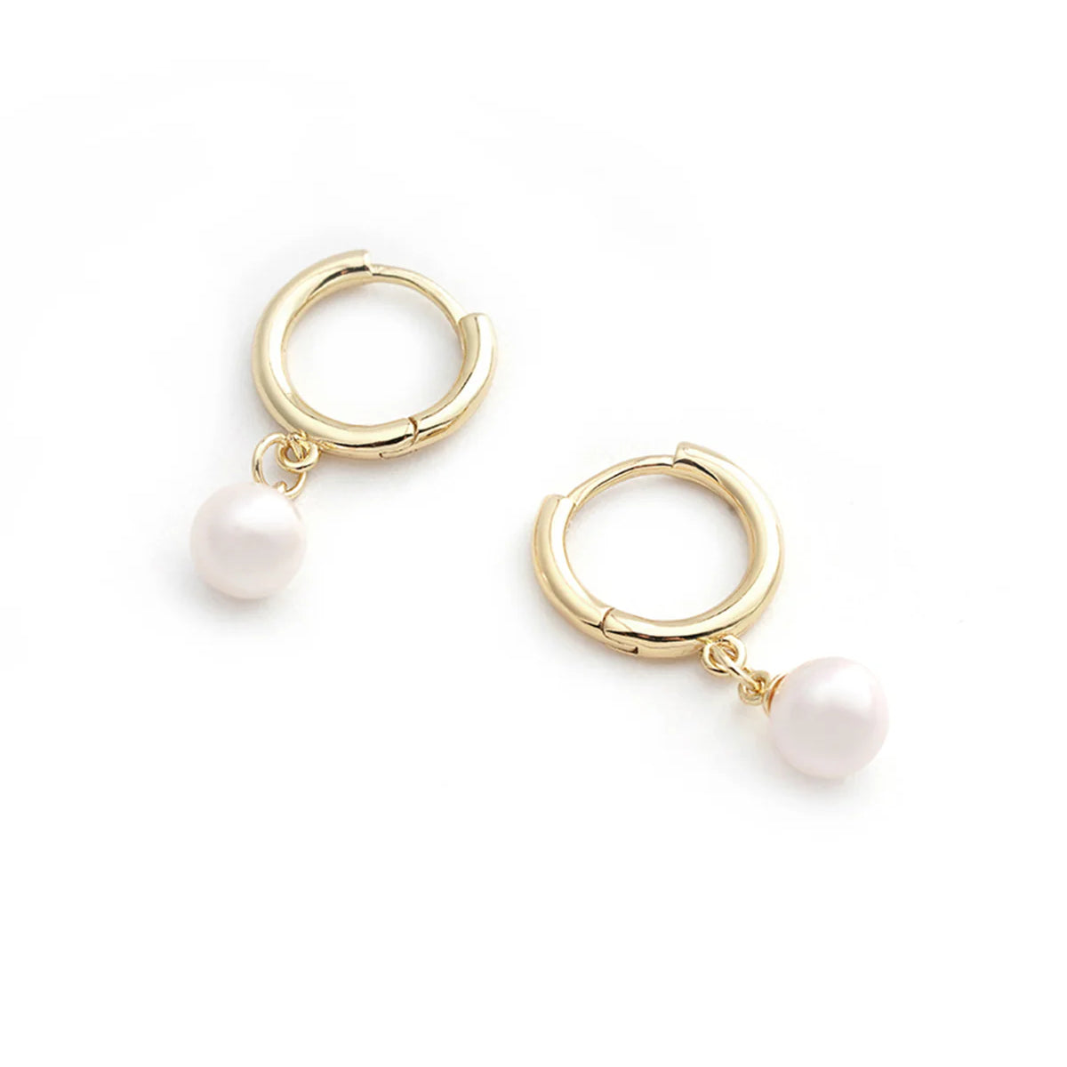 14k Gold 7-8mm Natural High-Quality Huggie Earrings with Pearl