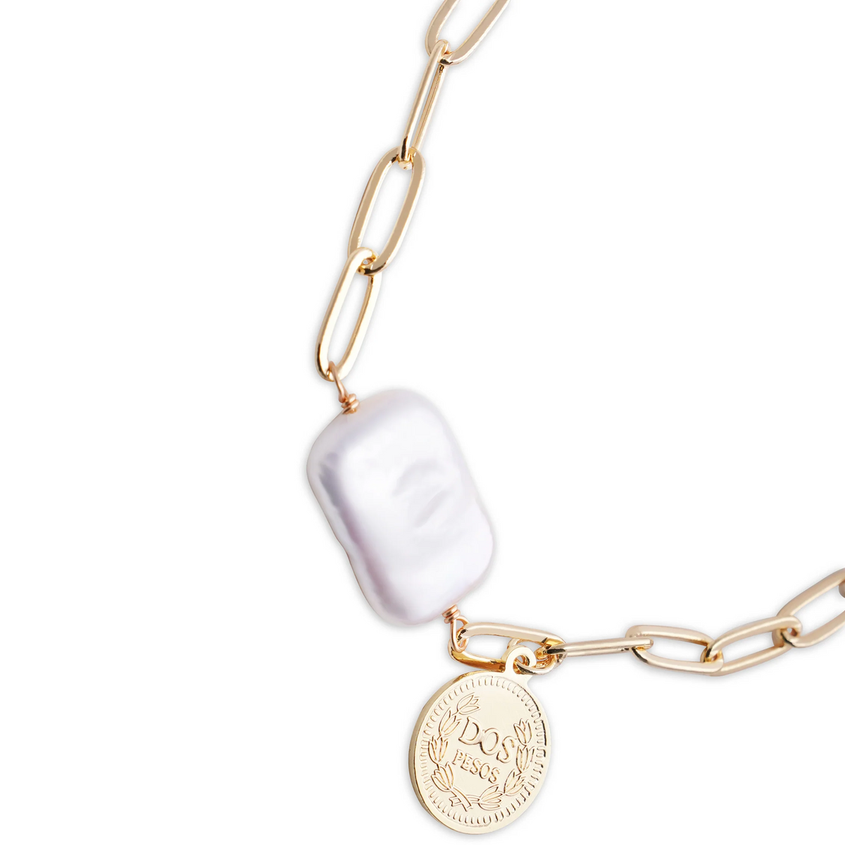 14K Gold Baroque Pearl & Chain Coin Bracelet