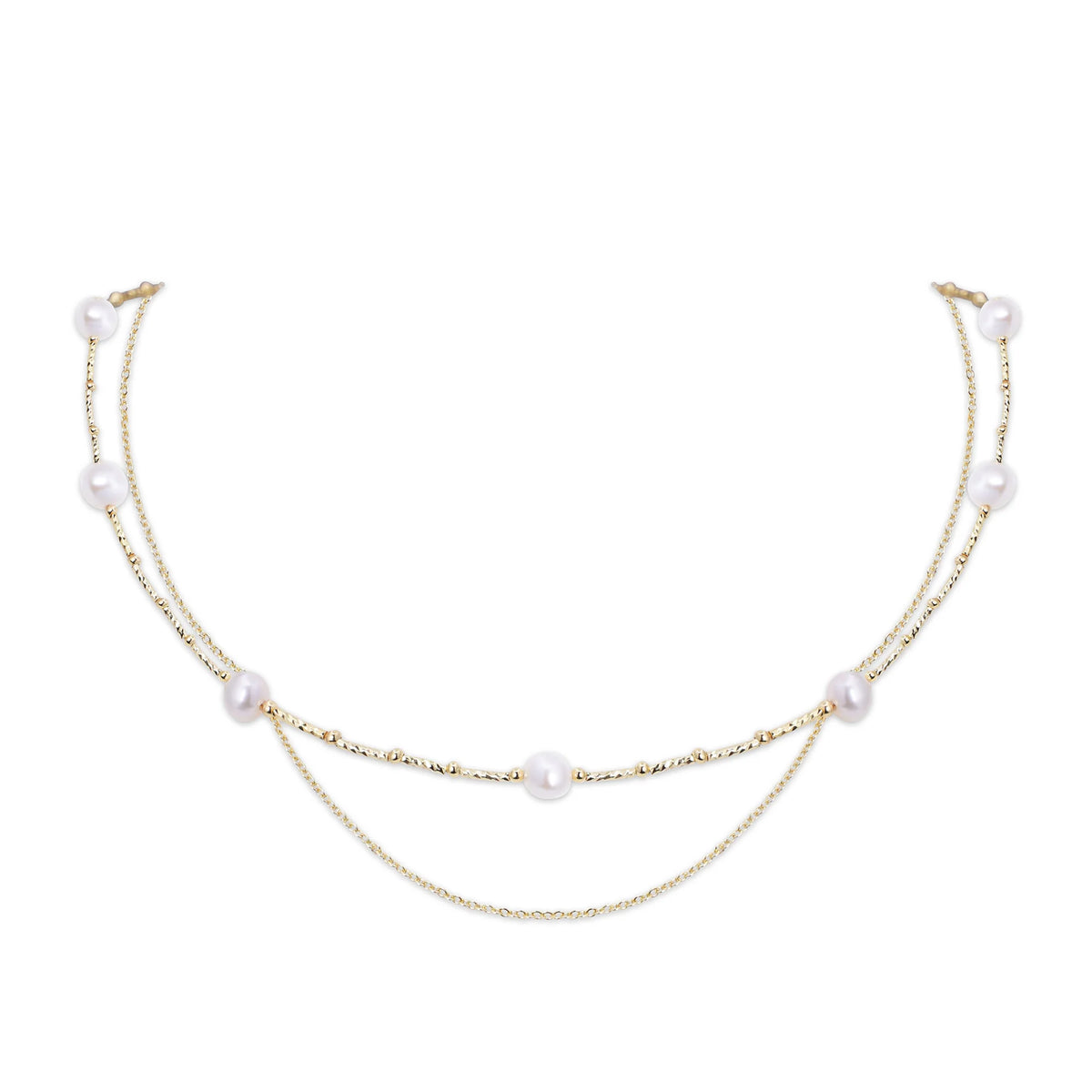 14K Gold Plated 6-7mm Double-Strand Freshwater Pearl -Miss America Tincup Necklace