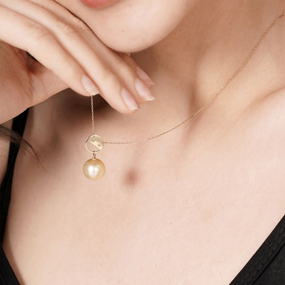 Golden South Sea Pearl Smiley Face Necklace