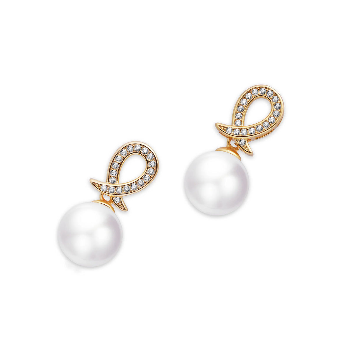 14K Gold 10-11mm Freshwater Pearl & Diamond Stud Earrings