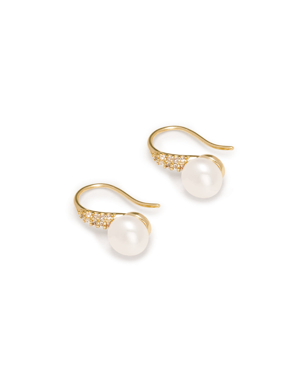 7-8mm White Freshwater Round Pearl Omega Drop Earrings - Preala Jewels #