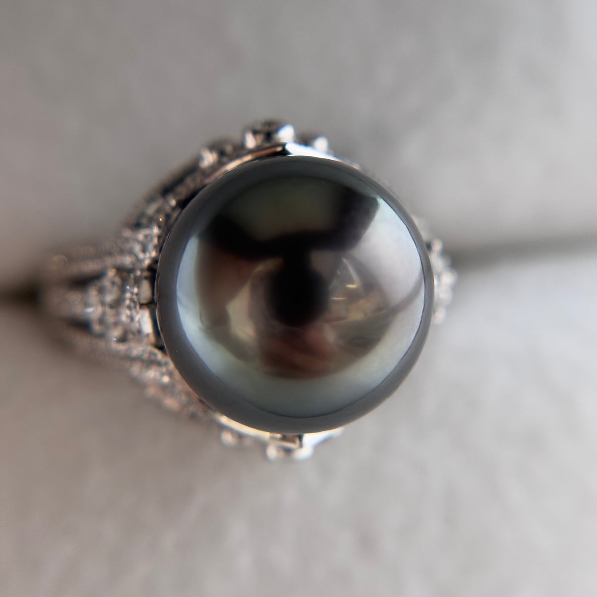 12mm Certified Tahitian South Sea Pearl & Diamond Ring