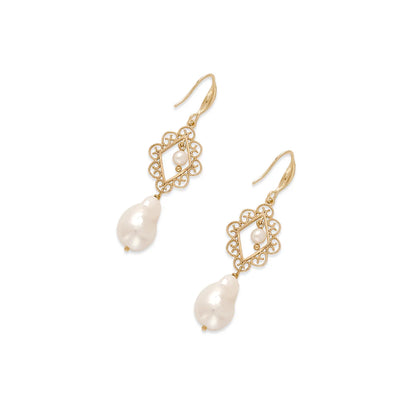 10-11mm White Freshwater Pearl Vintage Drop Earrings