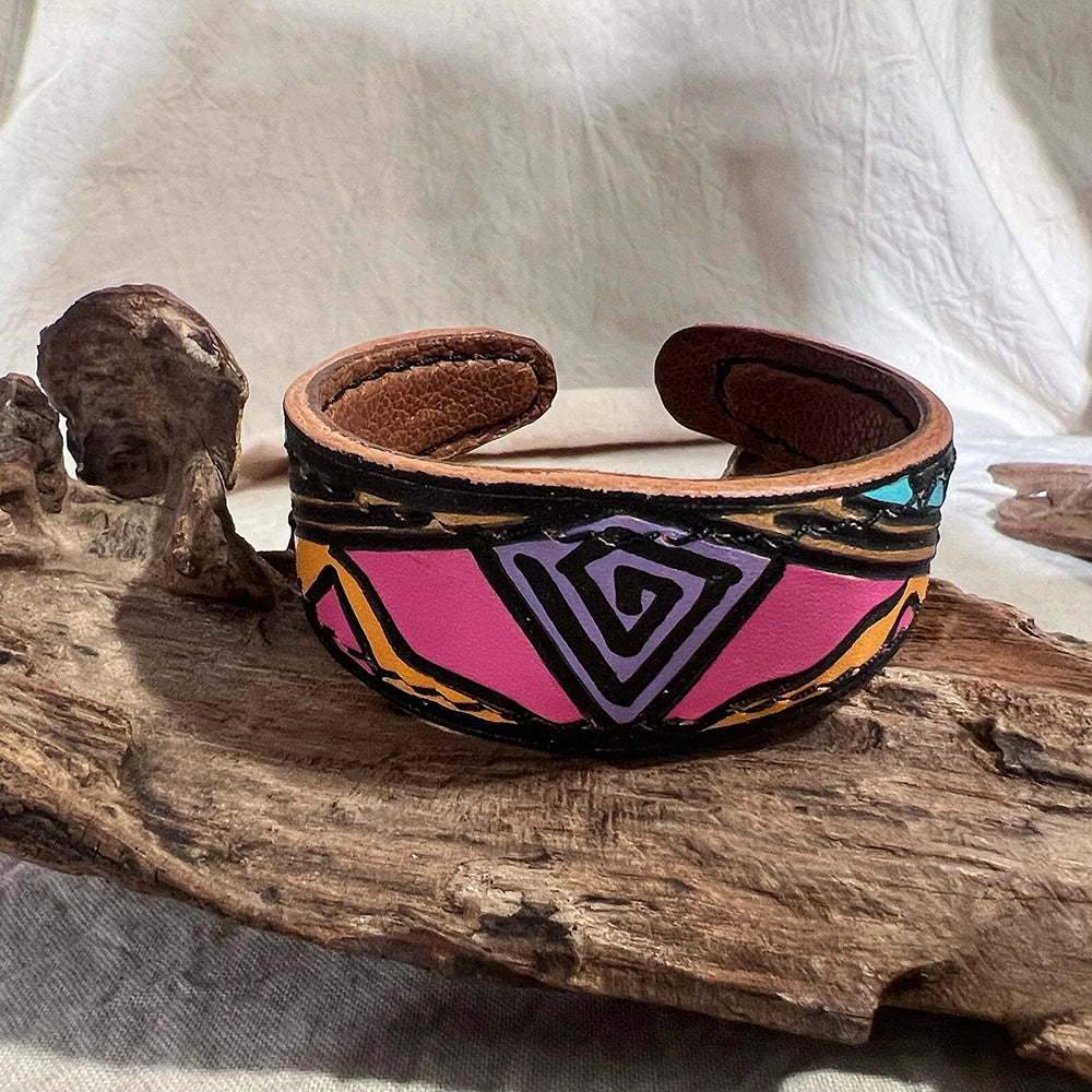 “Rose Flame” Hand Made Genuine Leather Bracelet