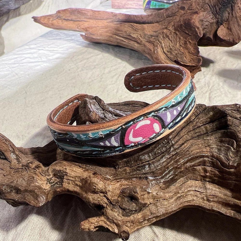“Pink Eye” Hand Made Genuine Leather Bracelet