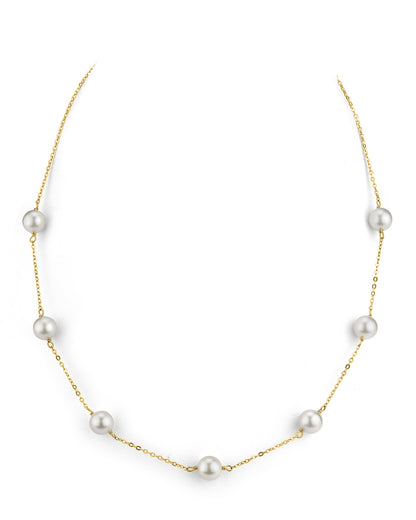 14K Gold Japanese Akoya Pearl Tincup Necklace