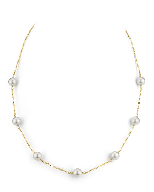 14K Gold Japanese Akoya Pearl Tincup Necklace