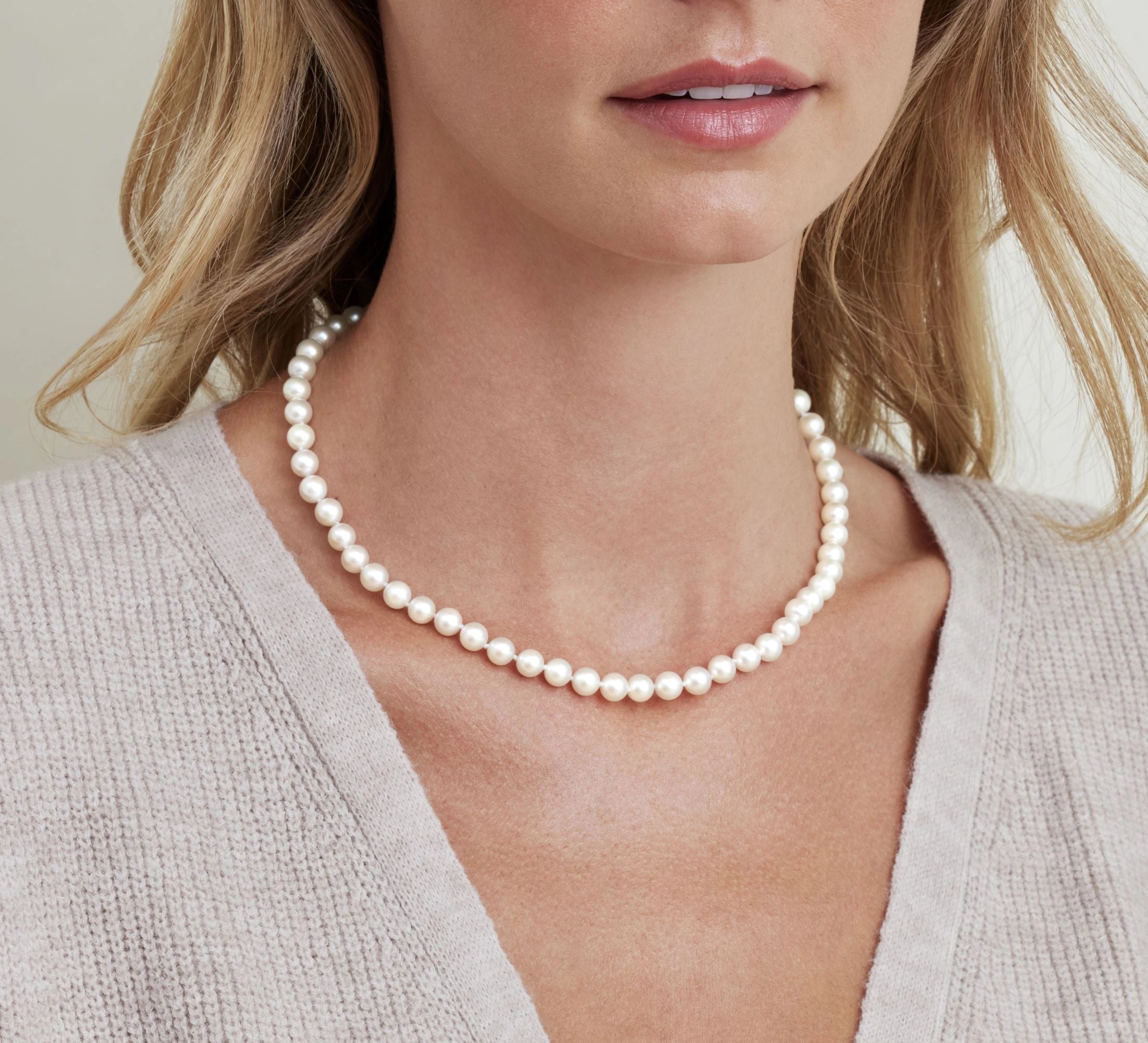 6.5-7.0mm Japanese Akoya White Pearl Necklace - AAA Quality
