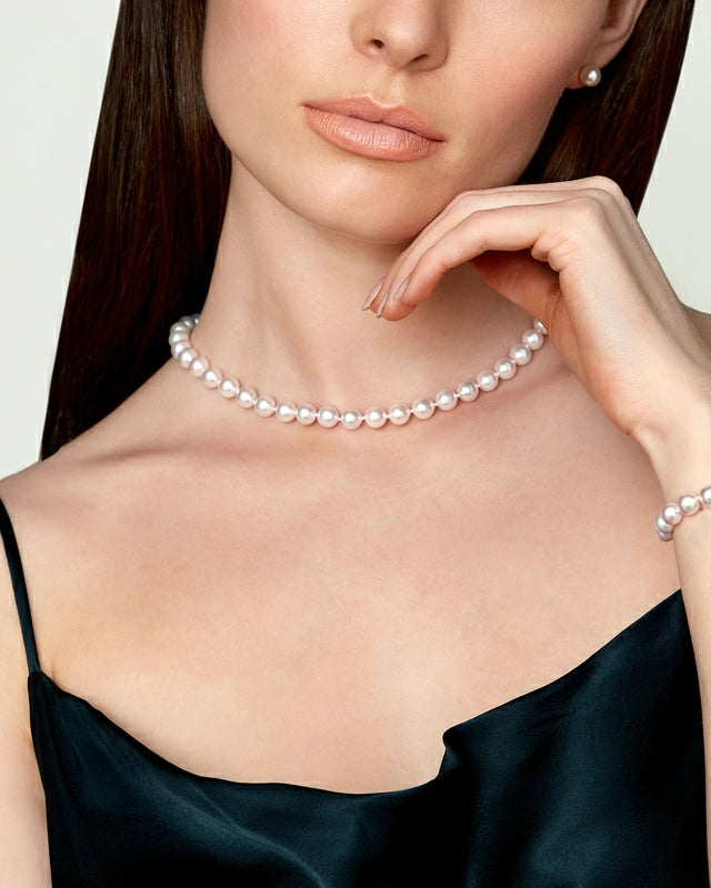 8.0-8.5mm Japanese Akoya White Pearl Necklace- AAA Quality