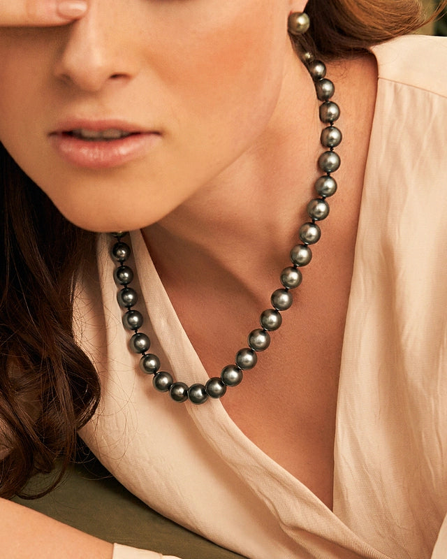 9-11.7mm Silver Tahitian South Sea Pearl Necklace - PSL Certified